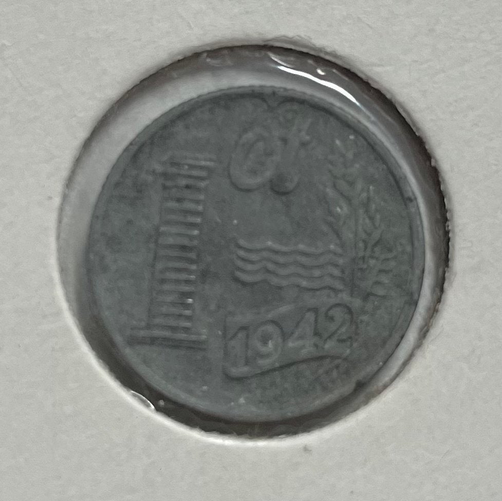 1 cent Nederland 1942 zink, Postzegels en Munten, Ophalen of Verzenden