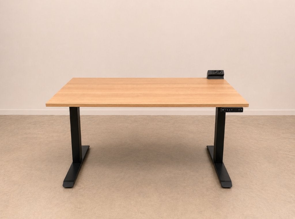 Elektrisch zit-sta bureau Rise+ met power desk, Zit-sta bureau, Elektrisch, Gebruikt, Hout
