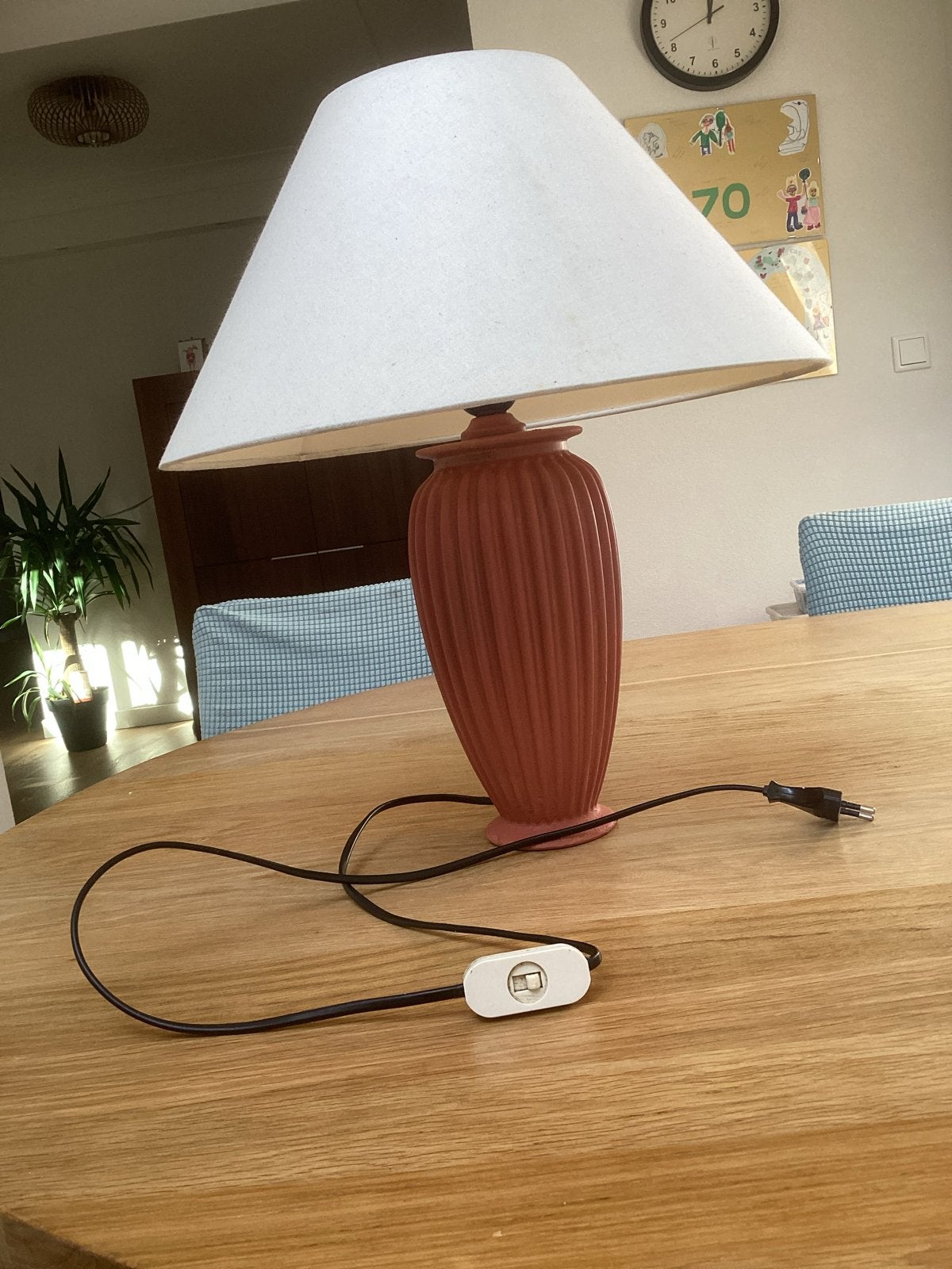 Terra Keramiek Schemerlamp - 46 cm hoog, kap 40 cm, Gebruikt, Oranje, Steen/keramiek, Ophalen