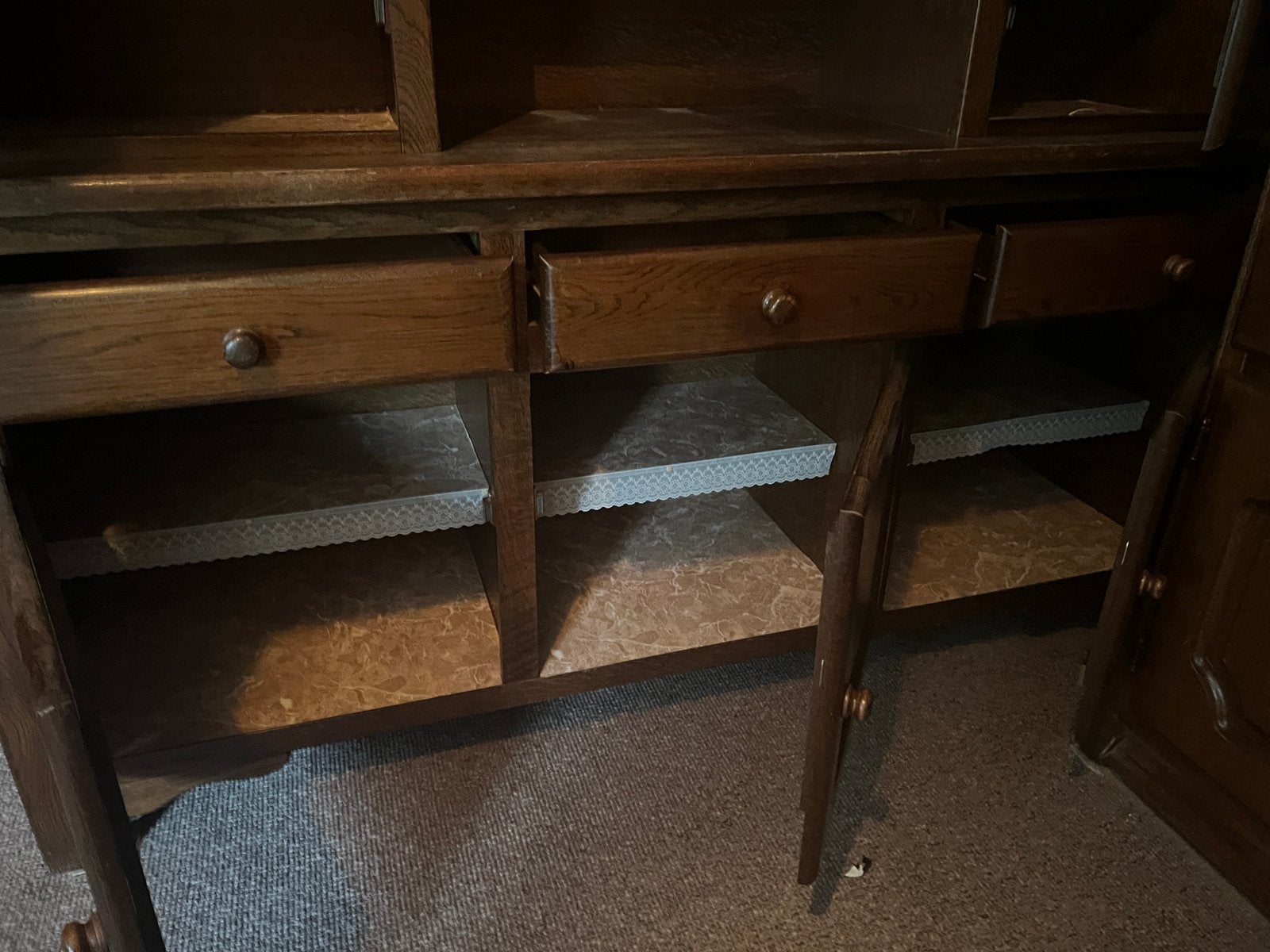 eiken dressoir met vitrinekast, Ophalen, Gebruikt, 200 cm of meer, 150 tot 200 cm