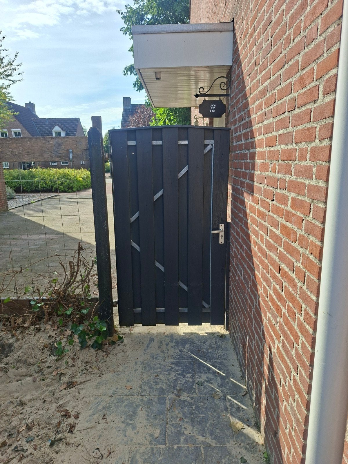Tuinpoort 100x180 cm - Zwart Hout, Tuin en Terras, Ophalen, Gebruikt, 100 tot 150 cm, Looppoort