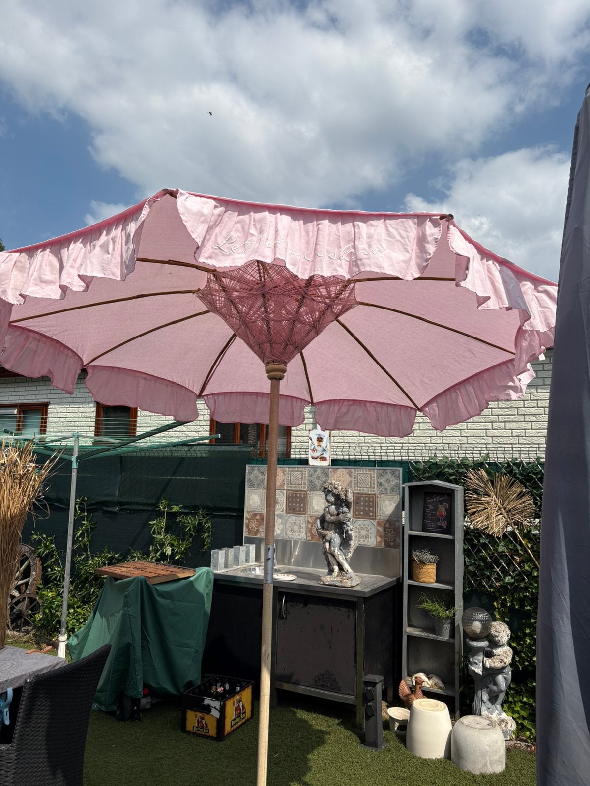 Grote zachtroze riviera maison parasol, Ophalen, 1 tot 2 meter