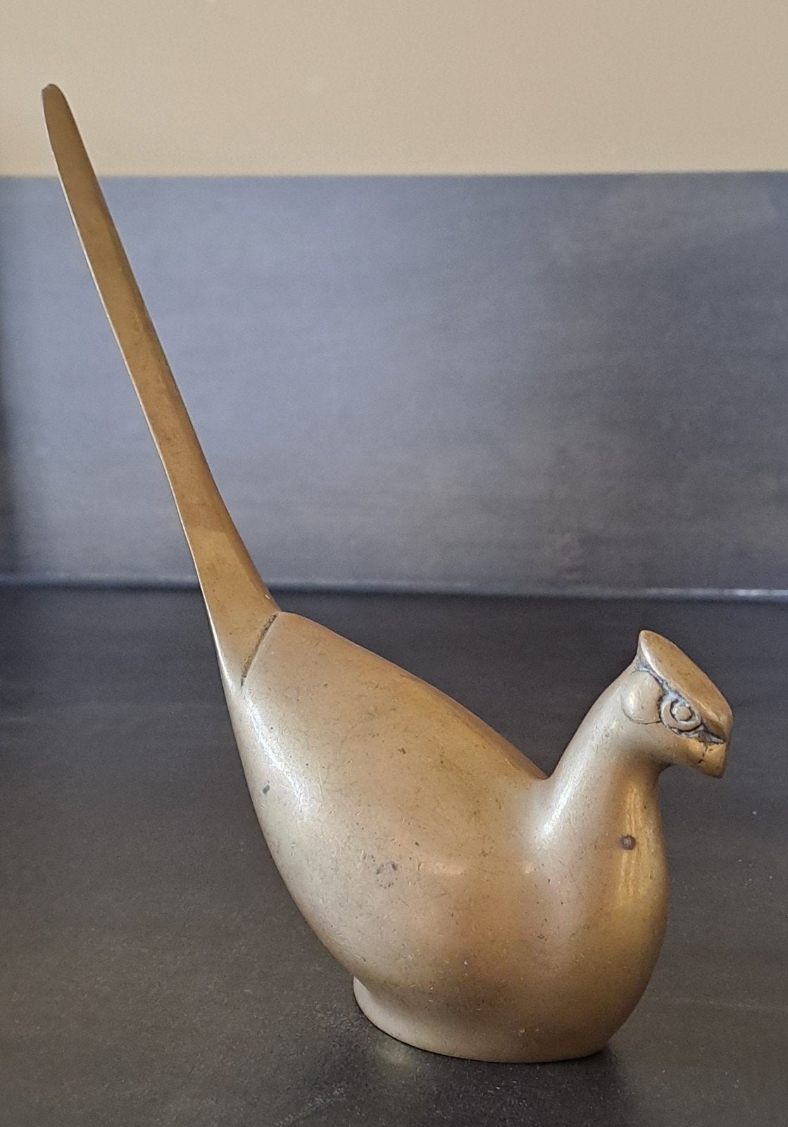 Vintage messing fazant beeldje, Vintage, Gebruikt, Ophalen of Verzenden, Goud