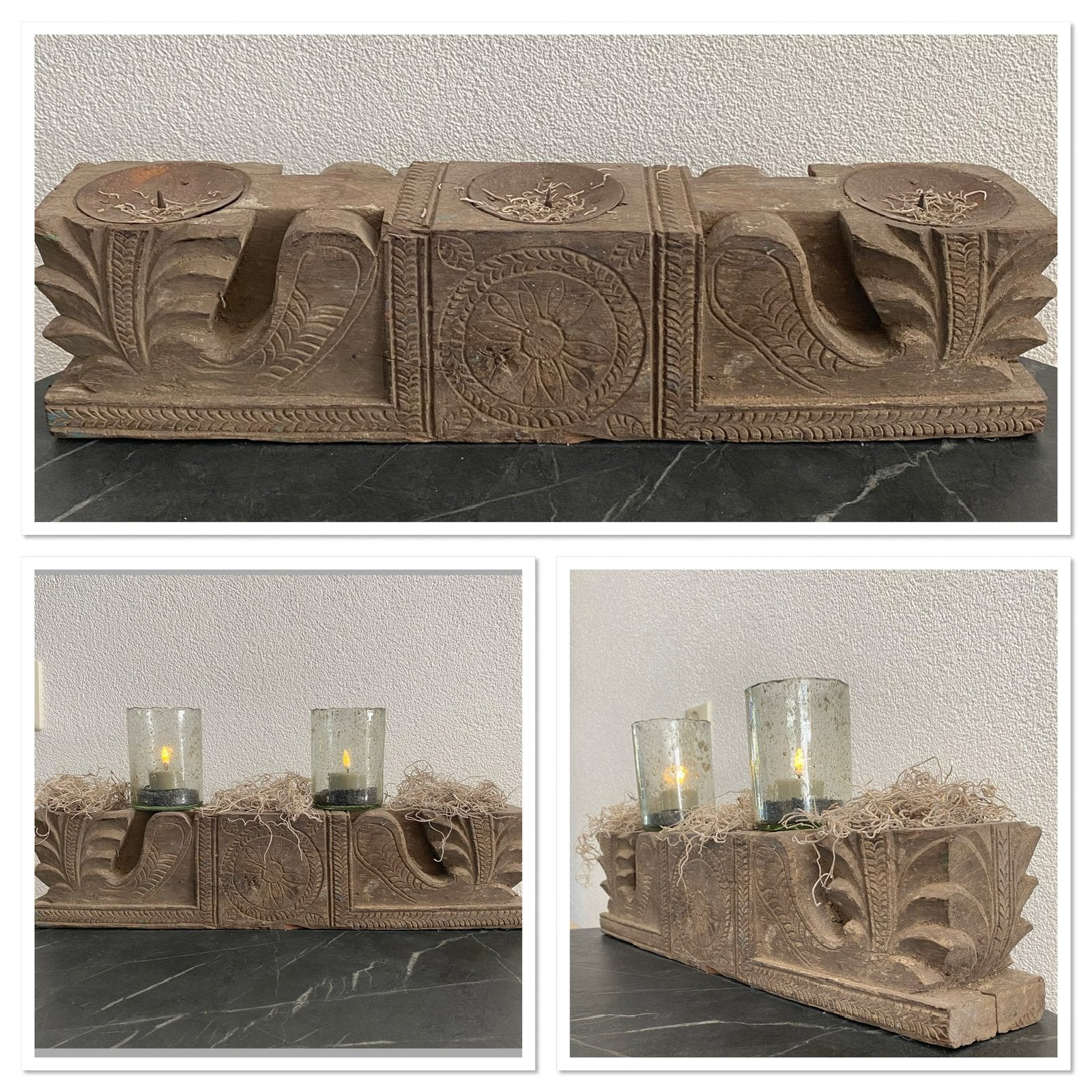 Oud ornament - Aura Peeperkorn - sober - houten kandelaar, Huis en Inrichting, Ophalen, Bruin, Zo goed als nieuw, Kandelaar