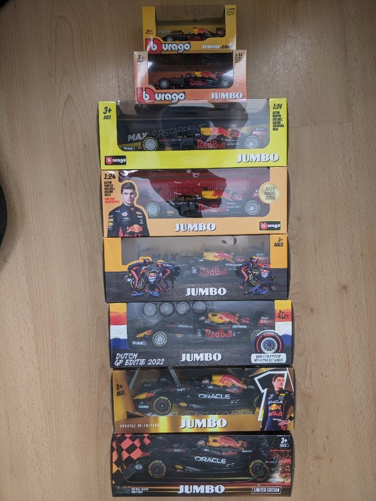 Max Verstappen Jumbo autos compleet (incl RB12), Ophalen of Verzenden, Zo goed als nieuw, Bburago