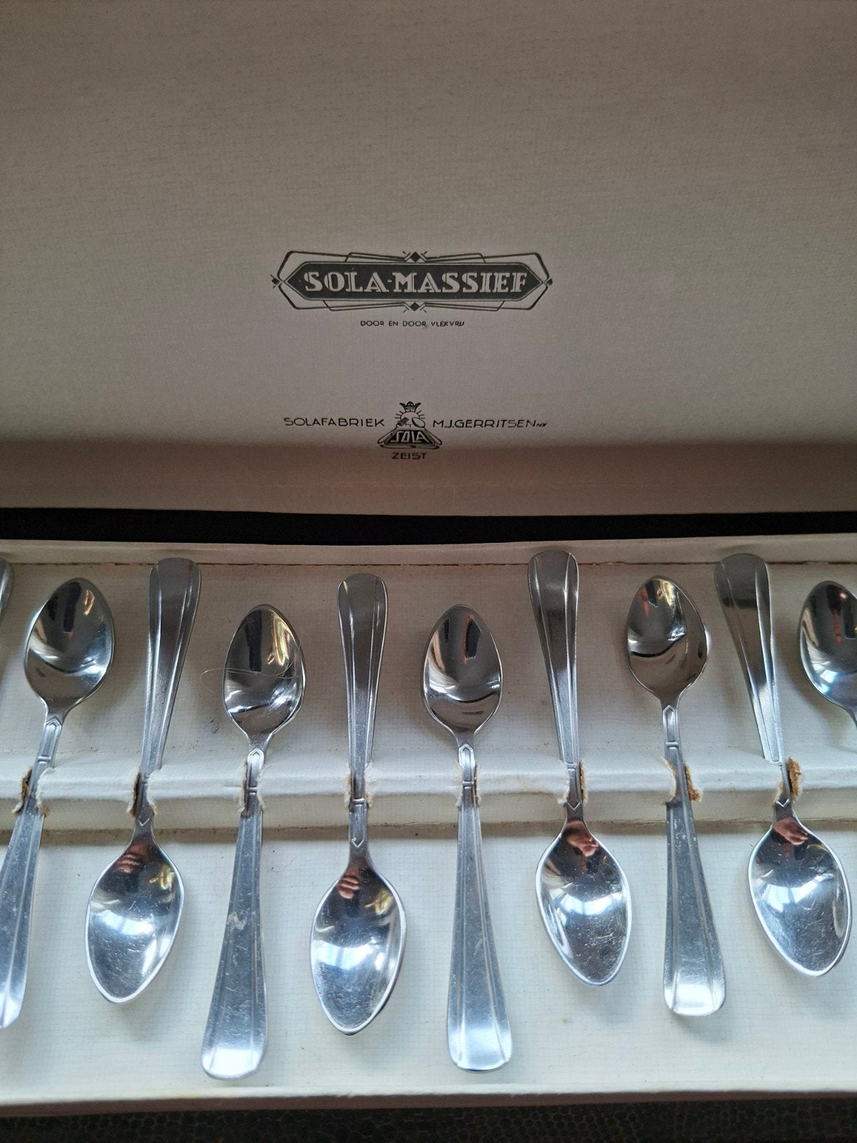 Sola Massief theelepels in originele doos, Antiek en Kunst, Antiek | Bestek, Ophalen of Verzenden