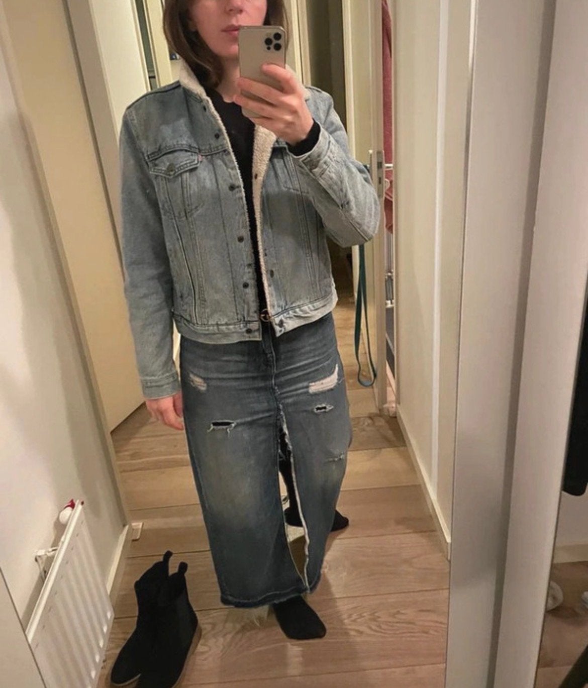 Levi's Sherpa Trucker spijkerjas - Maat L, Ophalen of Verzenden, Zo goed als nieuw, Maat 42/44 (L), Blauw
