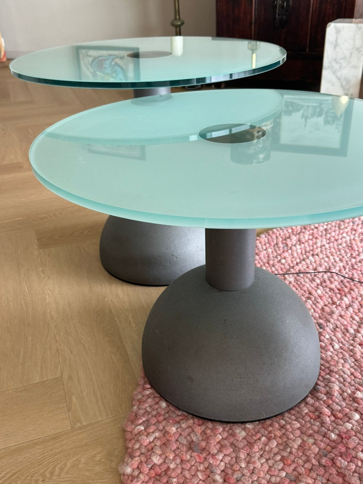 Twee fraaie Calice salontafels, Ophalen, 50 tot 100 cm, Vierkant, Glas