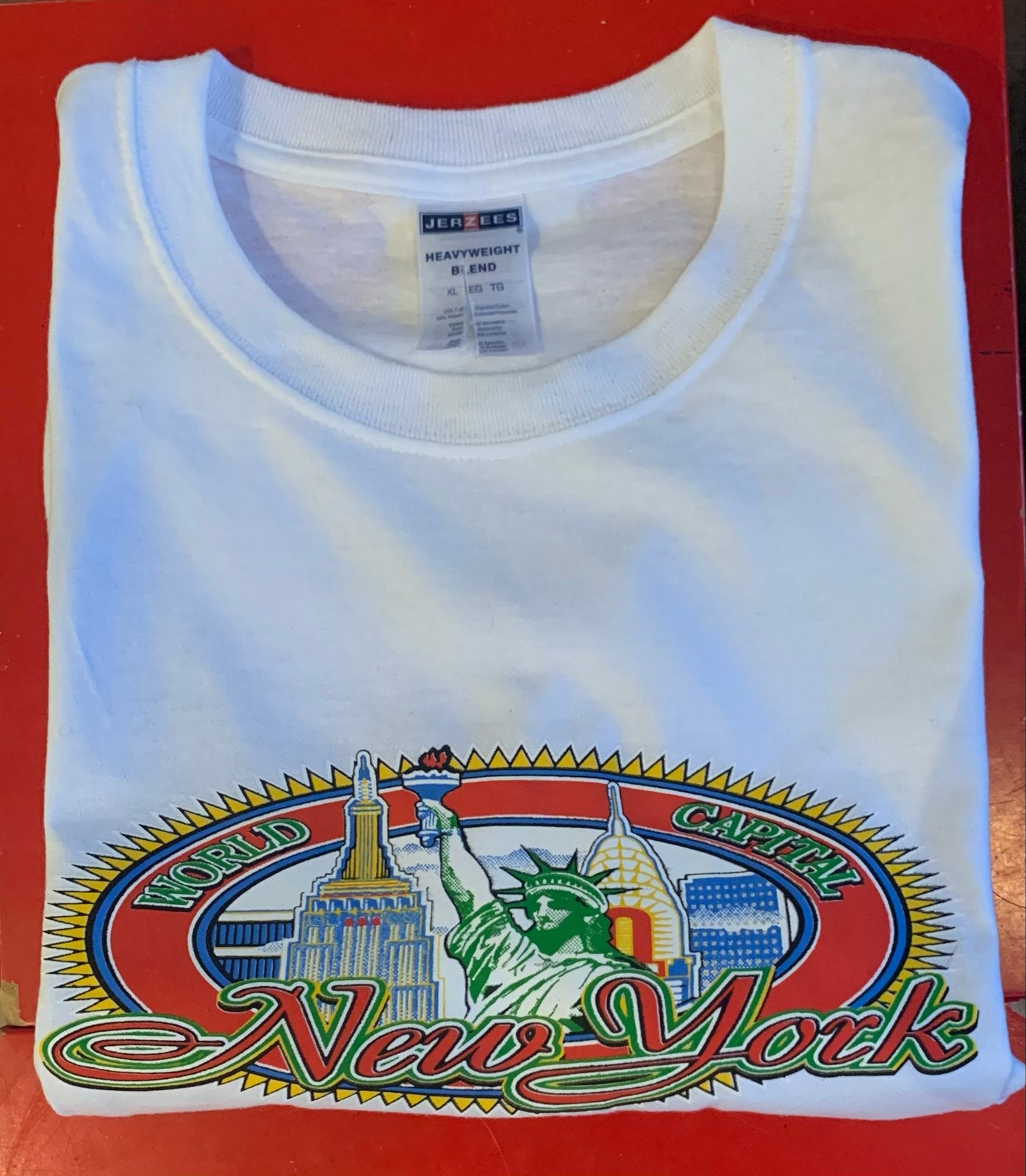 Wit T-shirt met New York print - Jerzees Heavyweight Blend, Wit, Maat 46/48 (XL) of groter, Ophalen of Verzenden, Zo goed als nieuw