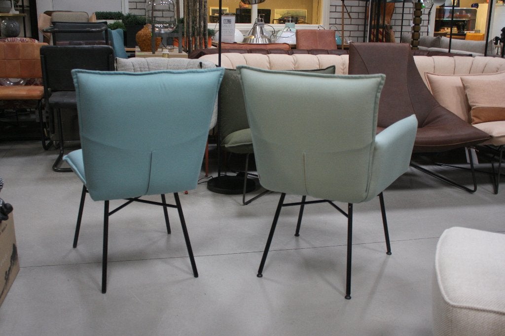 2 x eetkamerstoel Sanne Jess Design metaal stof lichtblauw, Huis en Inrichting, Ophalen, Twee, Blauw, Zo goed als nieuw