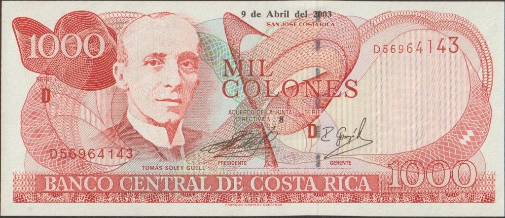 Costa Rica 1000 colones 2003 UNC p.264d (# 369), Verzenden, Midden-Amerika, Los biljet