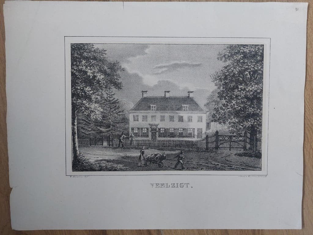 31 Veelzicht - Veelzigt Zeist - Originele steendruk uit 1829, Gesigneerd in de plaat, Ophalen of Verzenden, Landschappen, Lithografie