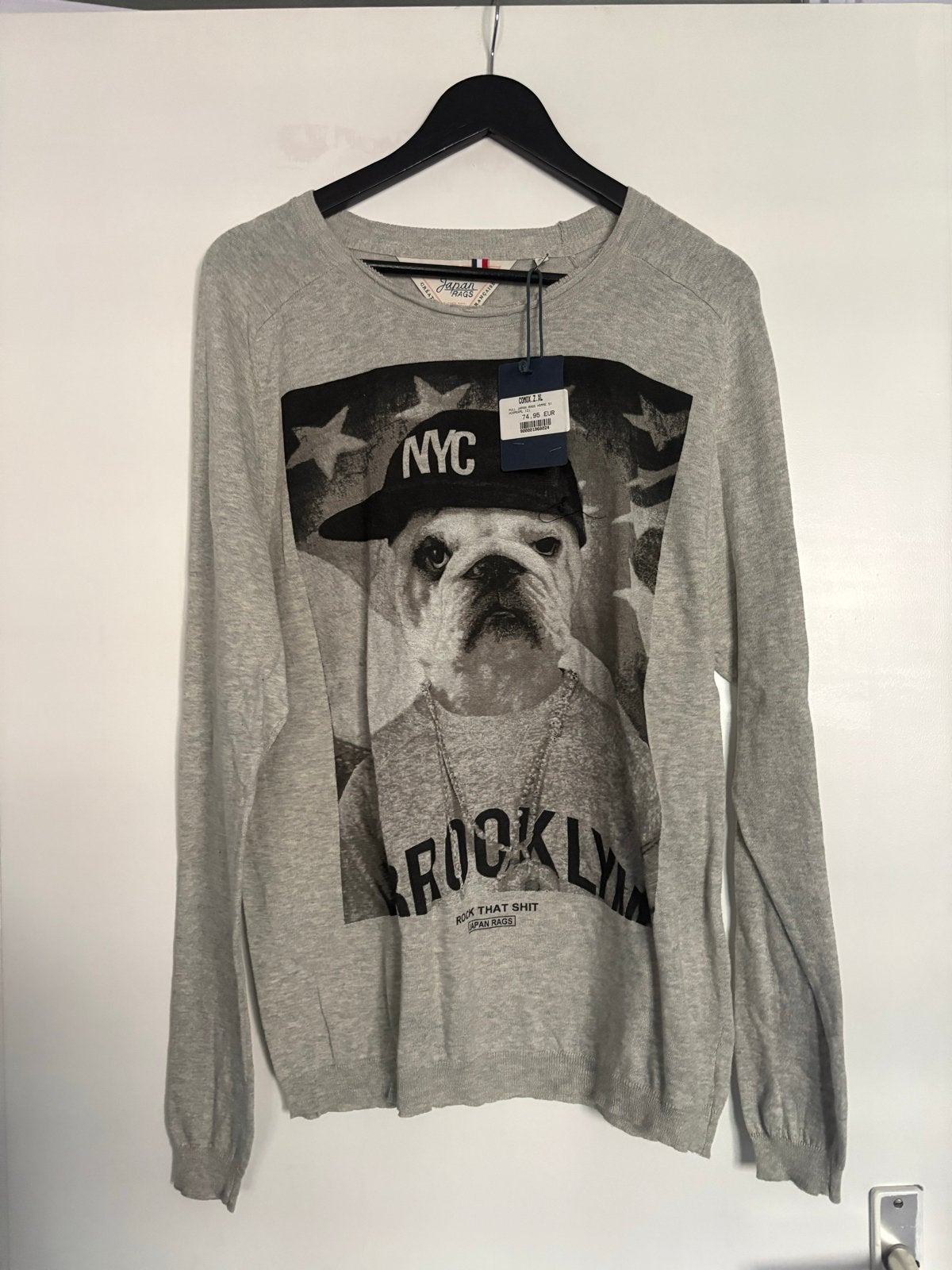 Japan Rags trui met bulldog print,XL, nw met kaartje, Ophalen of Verzenden, Nieuw, Maat 56/58 (XL), Grijs