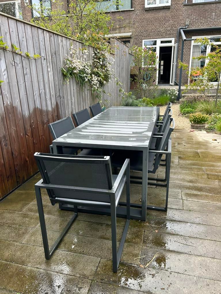 Borek tuintafel met 7 stoelen antraciet, Tuin en Terras, Tuinsets en Loungesets, Ophalen, Gebruikt, Aluminium, 8 zitplaatsen