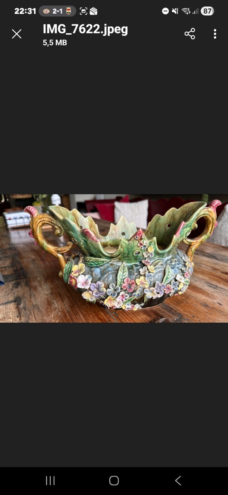 Vintage Italiaanse Majolica Bloempot/Schaal met Bloemen, Ophalen