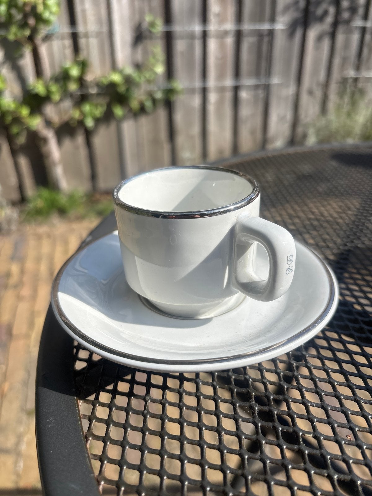 Vintage Delaunay St. Uze Espressokopje D.E. met zilveren ran, Ophalen of Verzenden