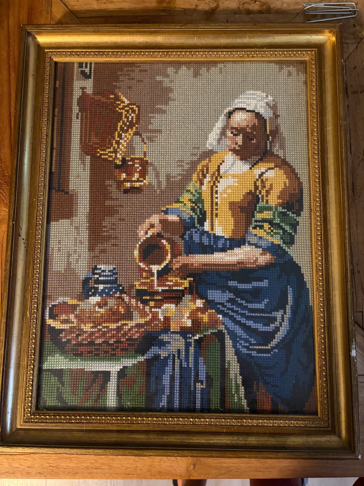 Borduurwerk 'Het Melkmeisje' naar Johannes Vermeer, Antiek en Kunst, Kunst | Schilderijen | Klassiek, Ophalen, Portret of Personen