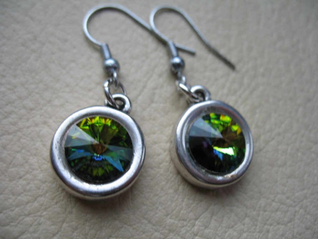 11/ peridot swarovski crystal oorbellen, Ophalen of Verzenden, Nieuw, Groen, Zilver