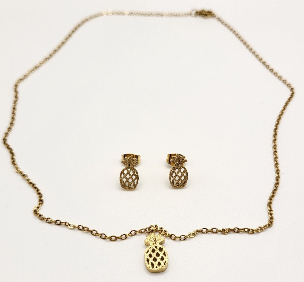 Ketting & oorbellen setje “ananas”, stainless steel, Sieraden, Tassen en Uiterlijk, La Jefa Sieraden, Nieuw, Ophalen of Verzenden