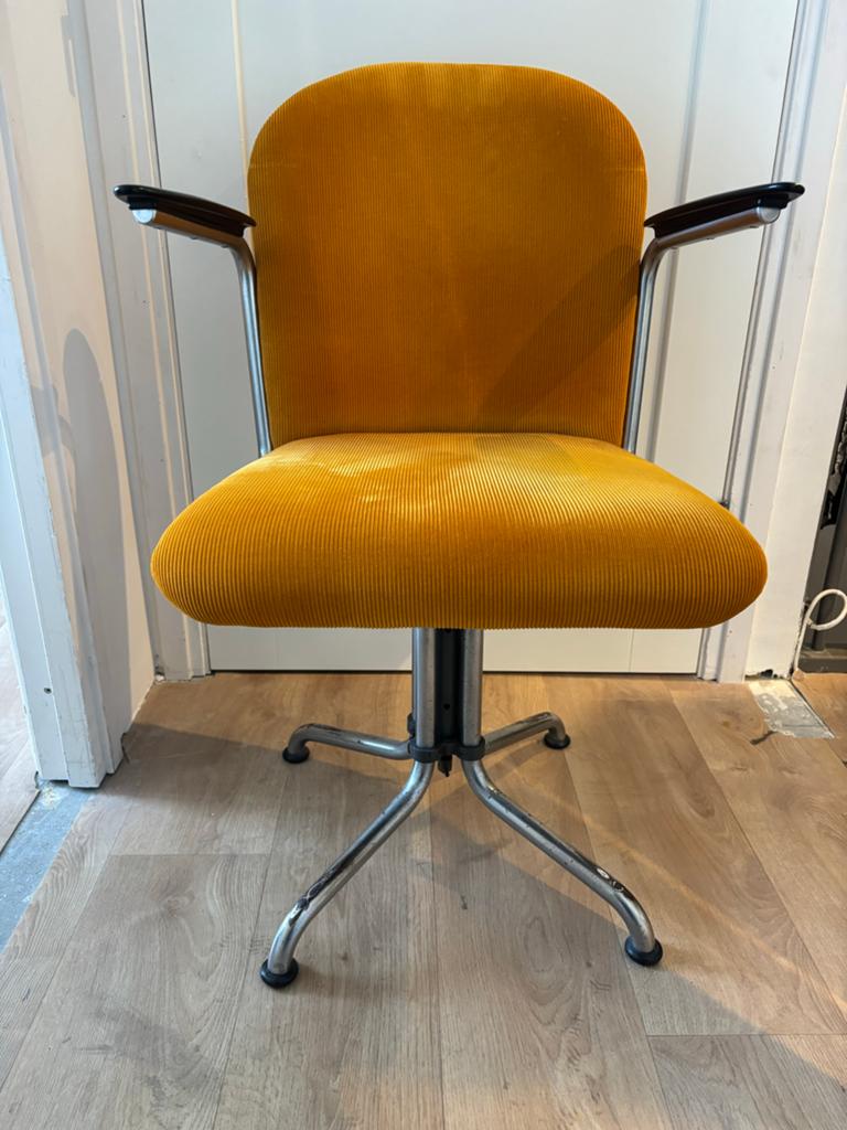 Gispen Vintage Bureaustoel 356 - Okergeel Ribfluweel, Ophalen, Gebruikt, Overige kleuren, Metaal