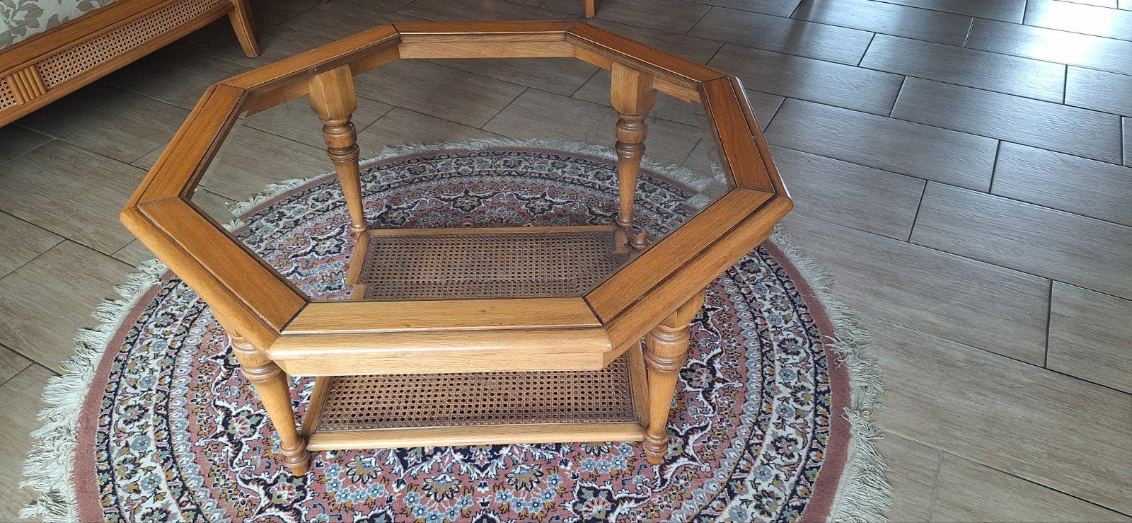 Salon tafel met glas, Huis en Inrichting, Ophalen, Gebruikt, 50 tot 100 cm, Overige houtsoorten