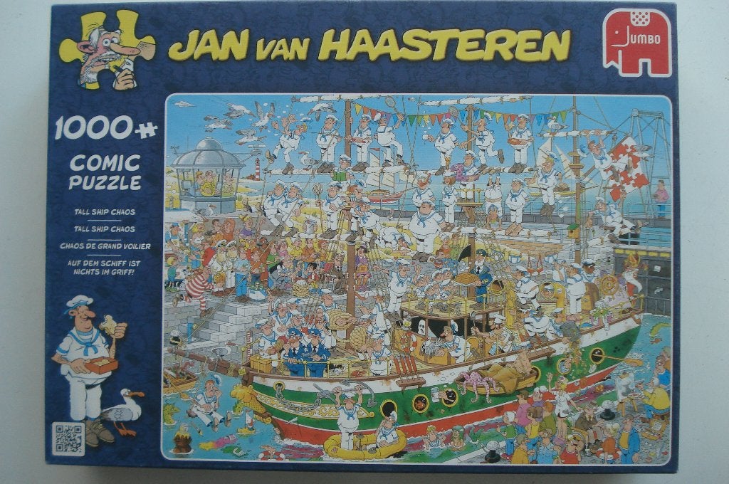 Jan v Haasteren puzzel 1000 - "Tall ship chaos", Ophalen of Verzenden, 500 t/m 1500 stukjes, Zo goed als nieuw, Legpuzzel