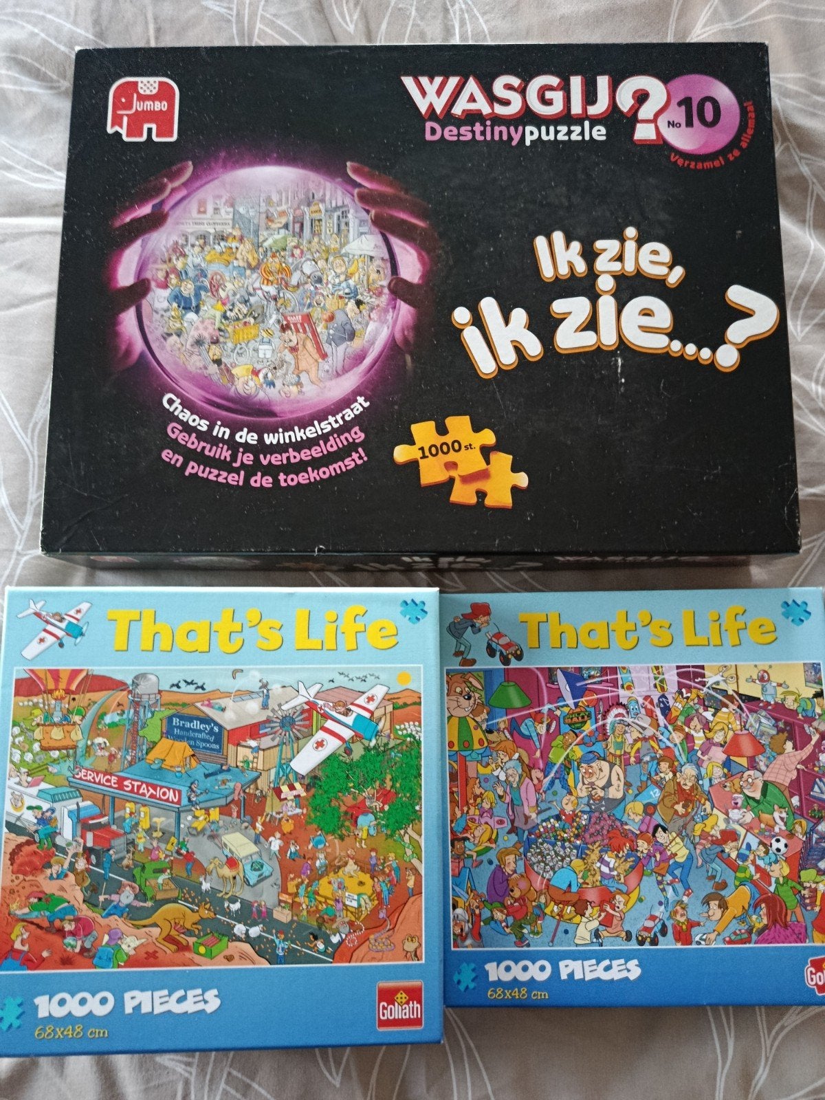 3 Legpuzzels 1000 stukjes, Ophalen, 500 t/m 1500 stukjes, Gebruikt, Legpuzzel