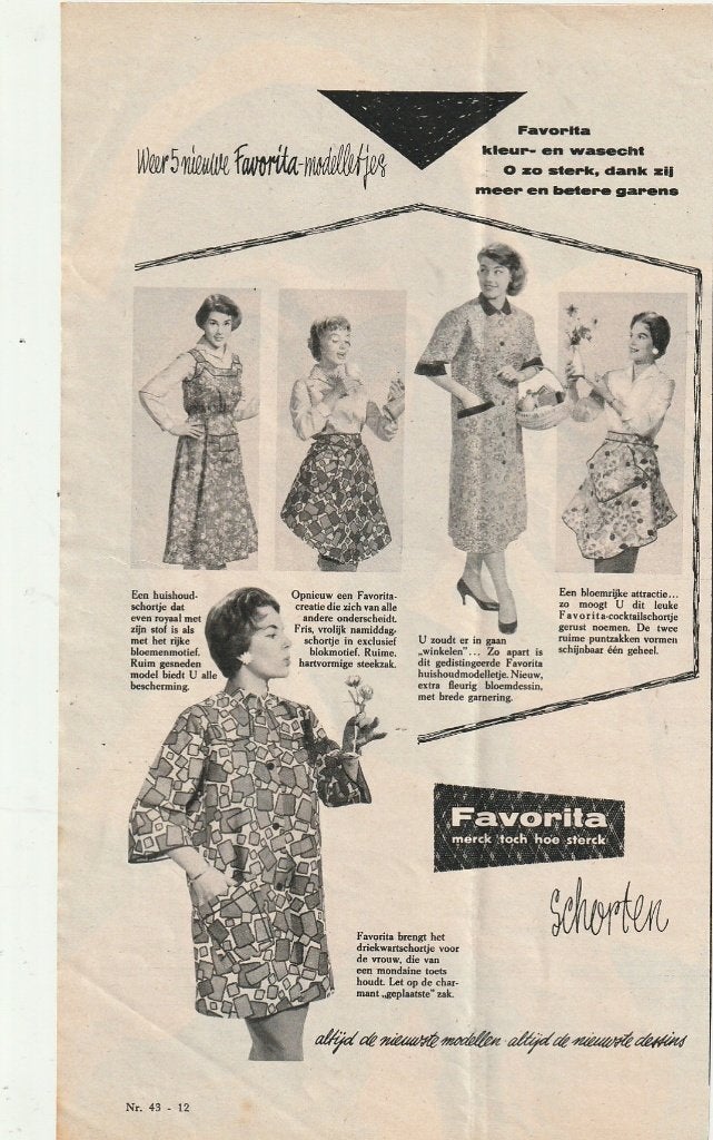retro reclame 1958 Favorita schorten damesmode modelletjes, Verzenden, Overige typen