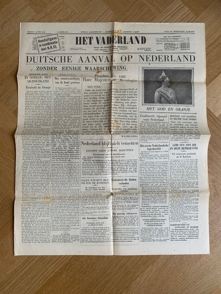 Het Vaderland 10 mei 1940 originele krant WO II, Ophalen of Verzenden, Gelezen, Krant