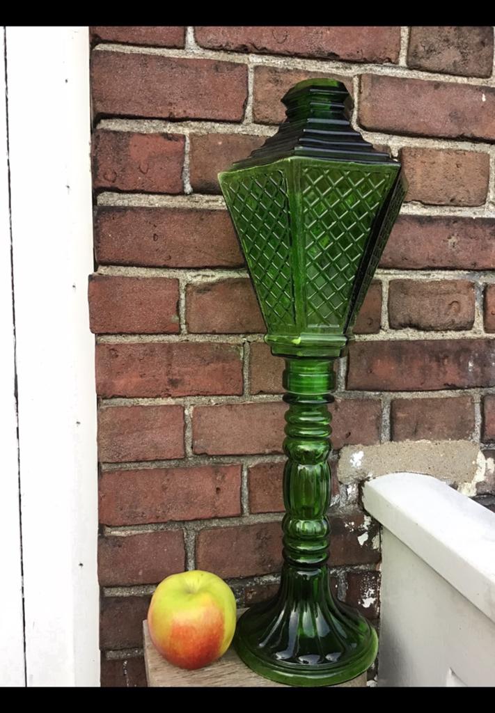 Empoli Genie groene glazen fles, lantaarn, decanter, 50 cm H, Ophalen of Verzenden