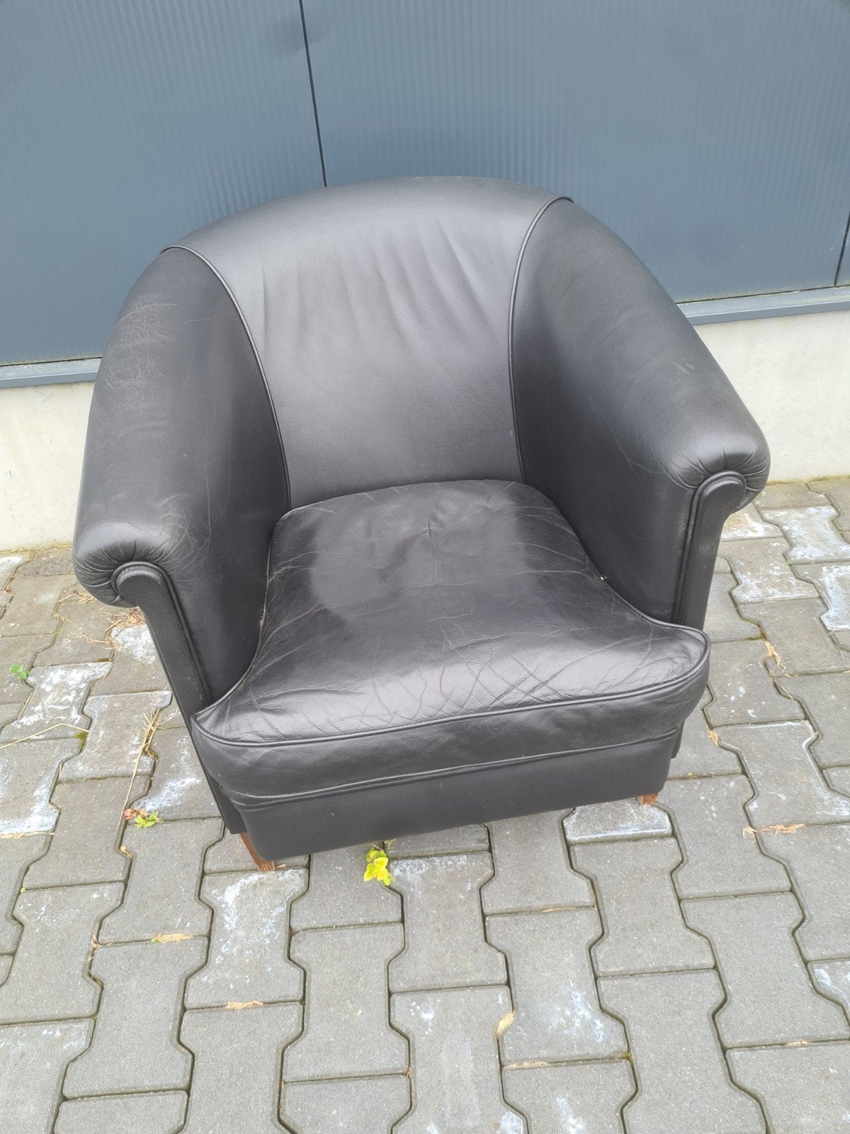 Chesterfield club fauteuil zwart leer + BEZORGING GRATIS, Gebruikt, ., Chesterfield, Ophalen of Verzenden