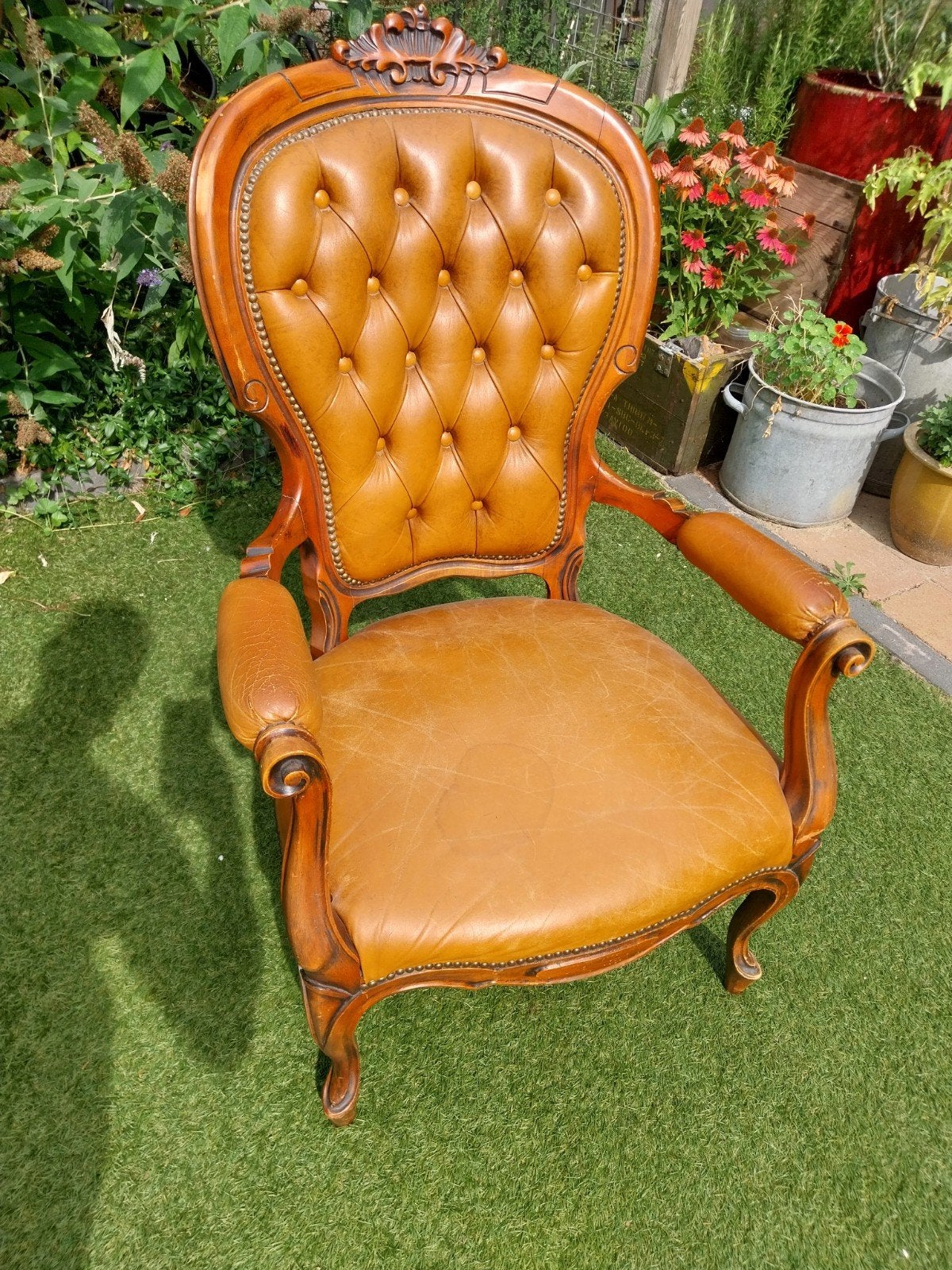 Antieke fauteuil met lederen bekleding, Antiek en Kunst, Ophalen