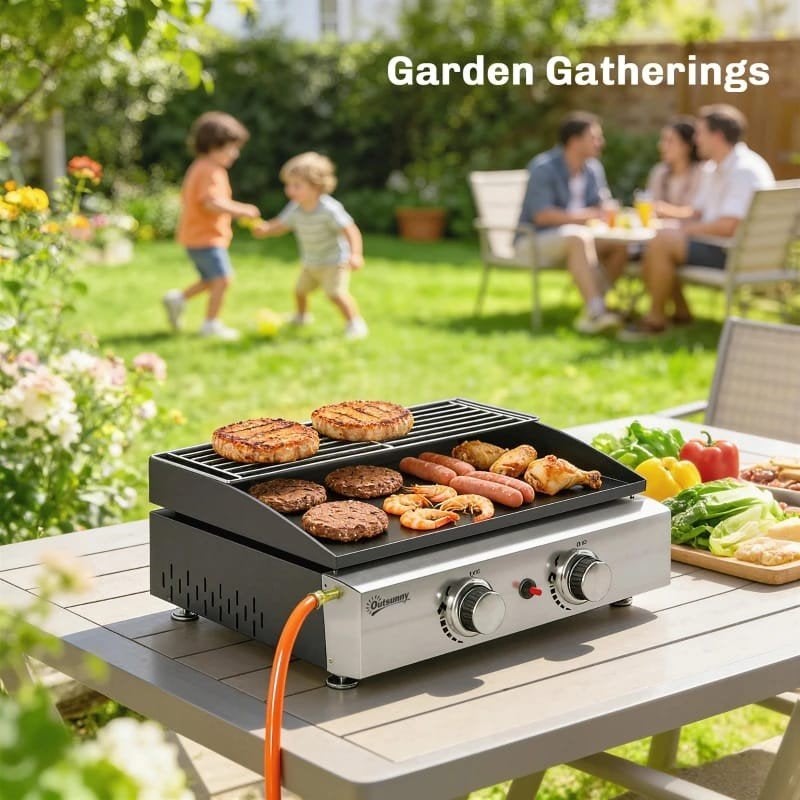 Gas BBQ Grill Plancha met 2 Branders barbecue nieuw, Ophalen of Verzenden, Nieuw, Outsunny