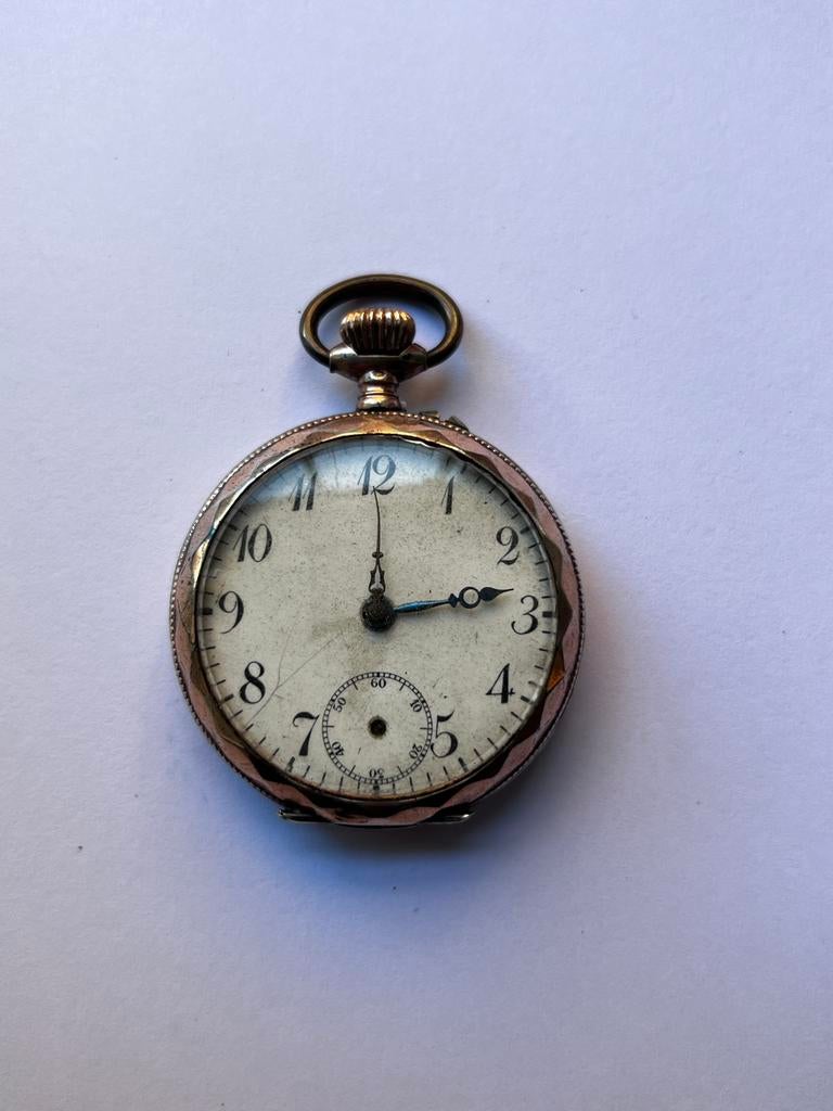 Antiek zilver deels verguld remontoire cilindre 6 rubis, Antiek en Kunst, Ophalen of Verzenden, Zilver