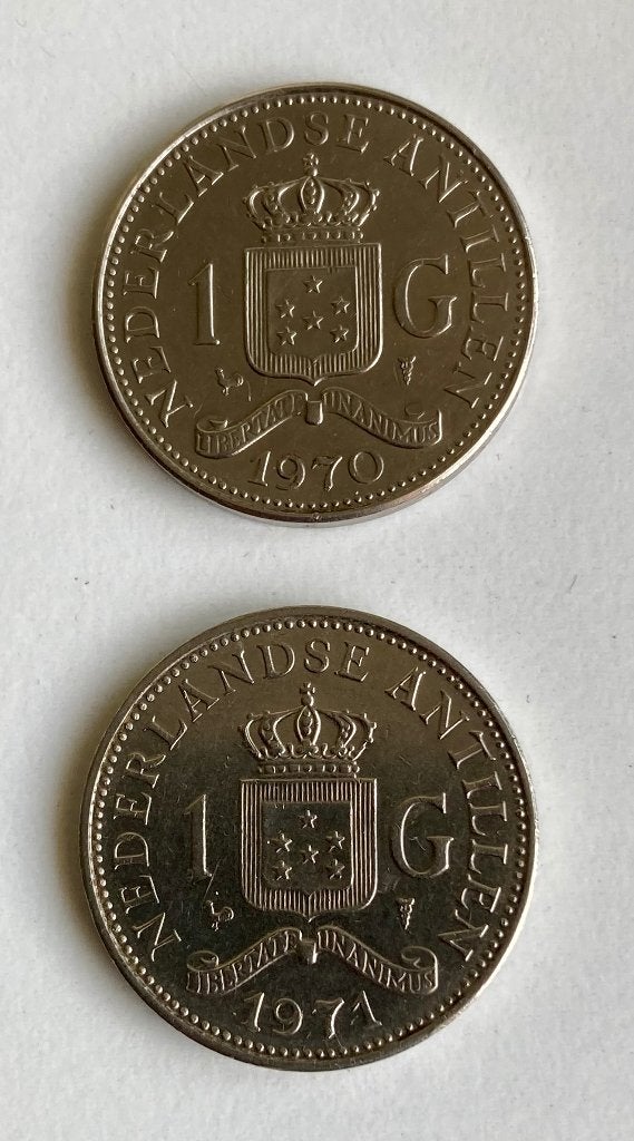 Twee guldens Nederlandse Antillen 1970 / 1971, Verzenden, Koningin Juliana, 1 gulden, Losse munt