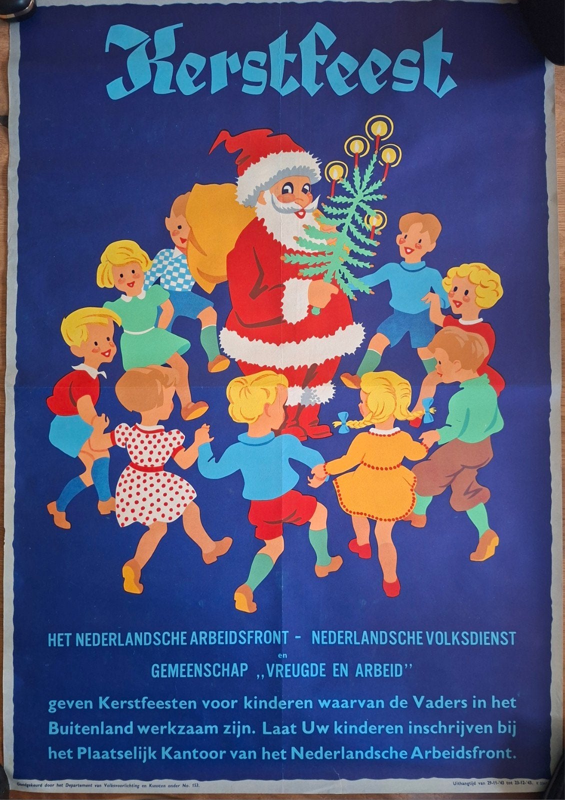 Affiche Nederlandsche Arbeidsfront (NAF) - Kerstfeest 1943, Ophalen of Verzenden
