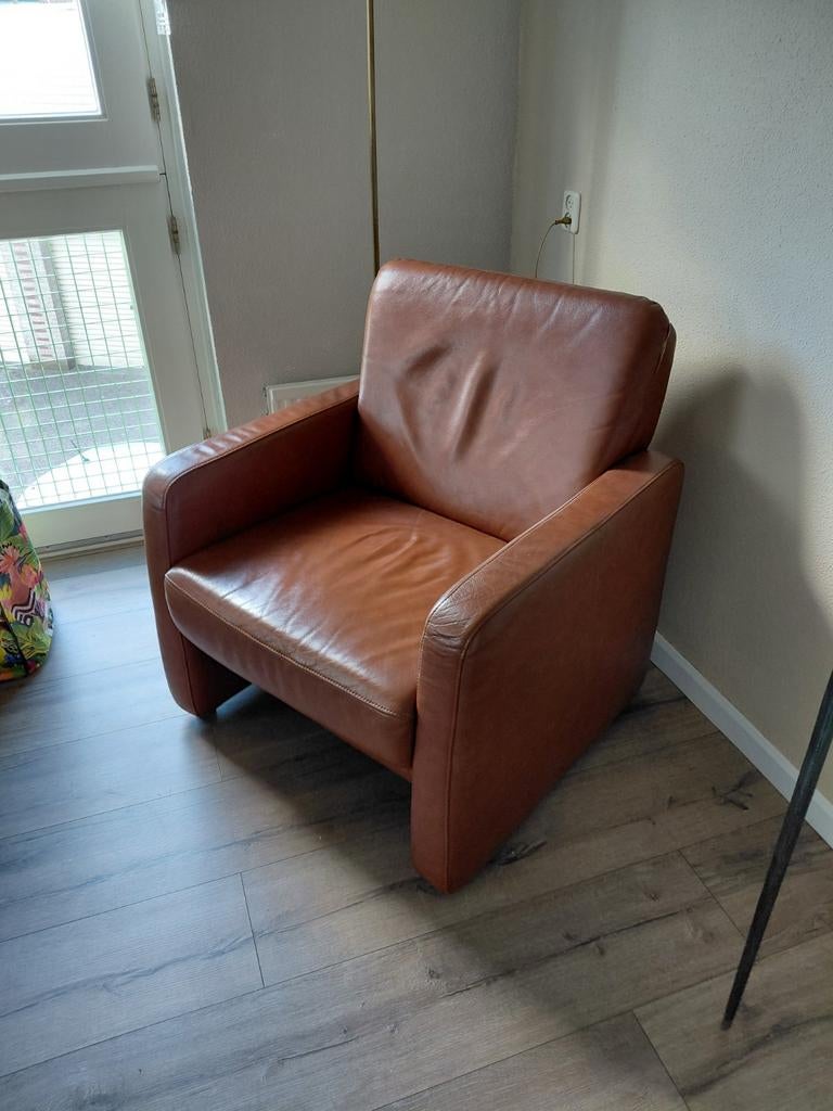 Leren fauteuil, Ophalen of Verzenden, Gebruikt, 75 tot 100 cm, 50 tot 75 cm