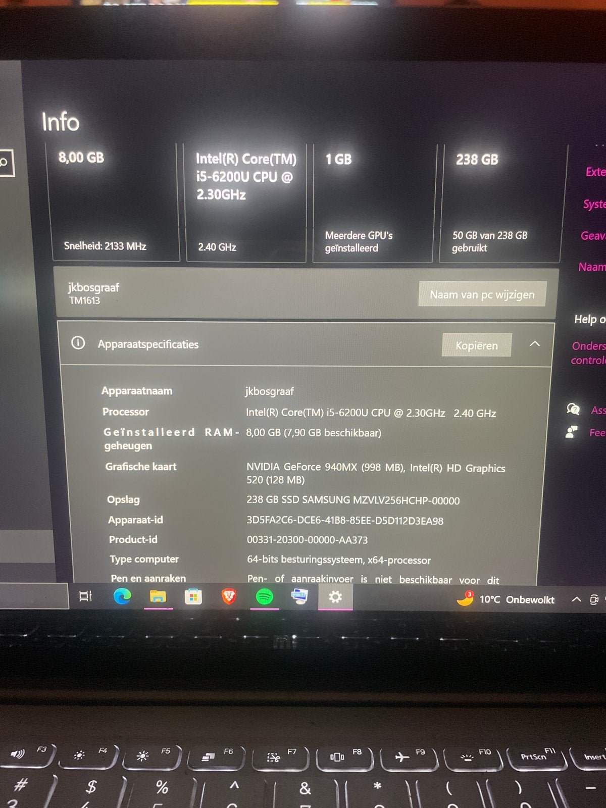 Laptop met Intel i5-6200U, 8GB RAM, 238GB SSD, NVIDIA 940MX, Gebruikt, Met videokaart, 2 tot 3 Ghz, 8 GB