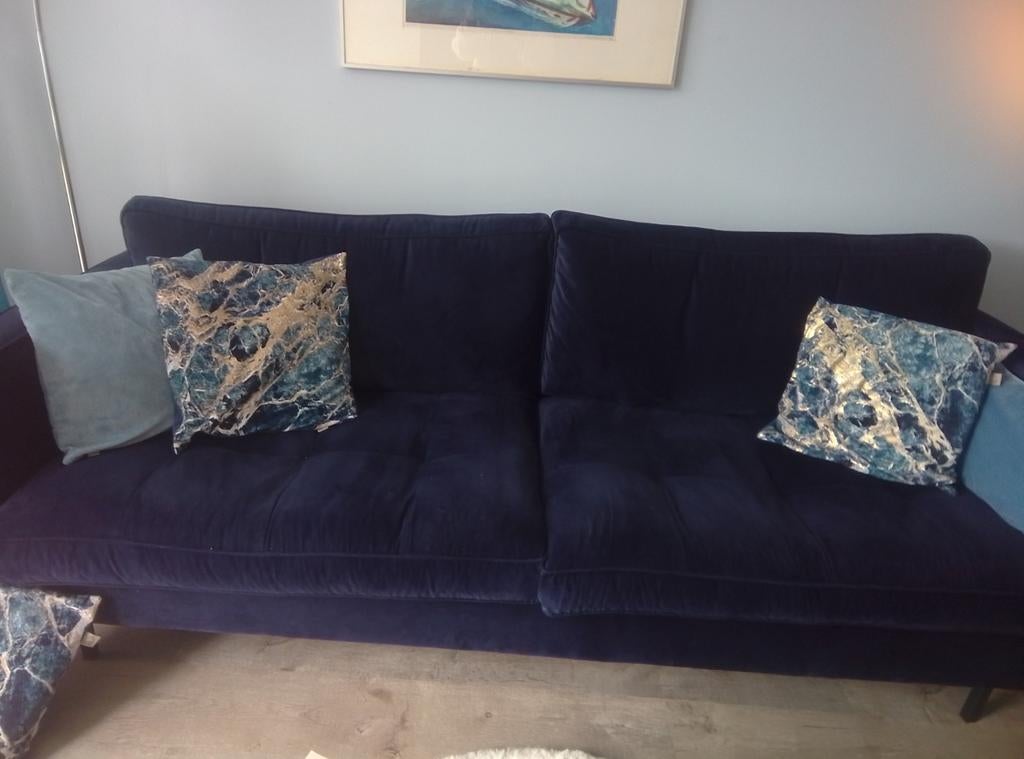 3 zits Bank paars/Blauw Velours, Ophalen, Gebruikt, Driepersoons, 75 tot 100 cm