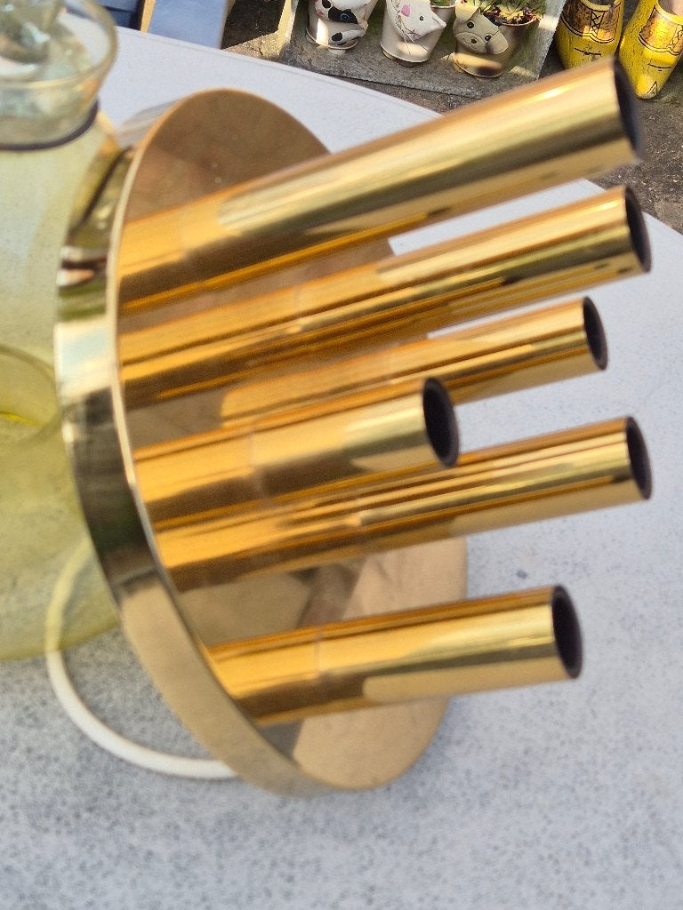 Vintage Plafondlamp Scioliari voor Boulanger 6 lichtpunten, Gebruikt, Design, Ophalen of Verzenden, Metaal