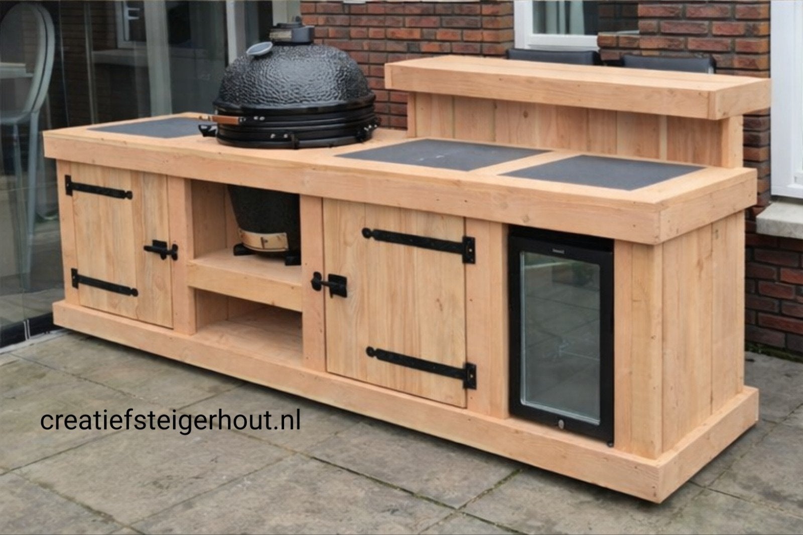 Combi buitenkeuken en bar douglas hout voor kamado koelkast, Ophalen of Verzenden, Nieuw, Houtskool, Vrijstaand