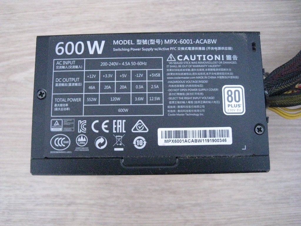 Cooler Master MasterWatt Lite 230V 600 Watt, Computers en Software, Interne voedingen, Ophalen, Gebruikt