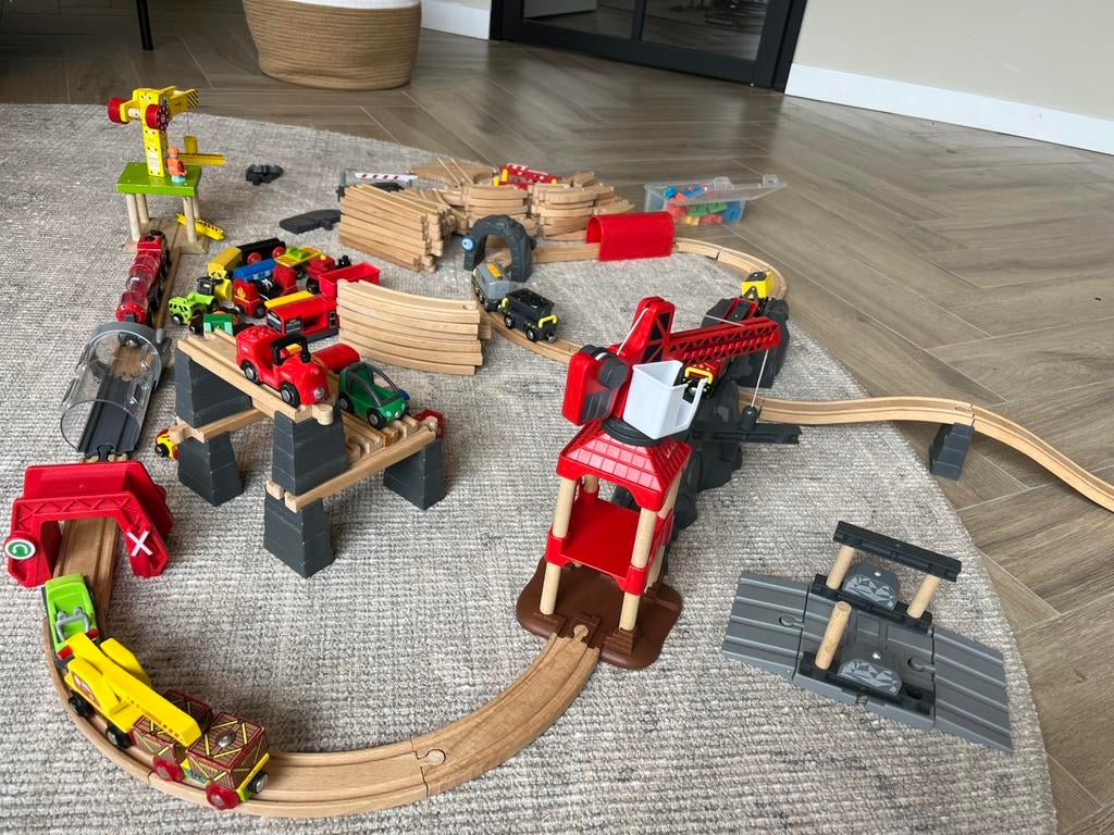 Veel houten treinrails met toebehoren, Kinderen en Baby's, Speelgoed | Houten speelgoed, Ophalen, Gebruikt