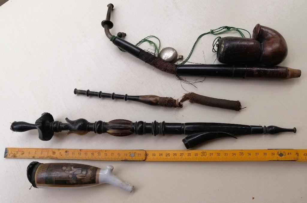 Antieke porseleinen pijpenkop met voorstelling, etc., Ophalen of Verzenden, Gebruikt, (Water)pijp