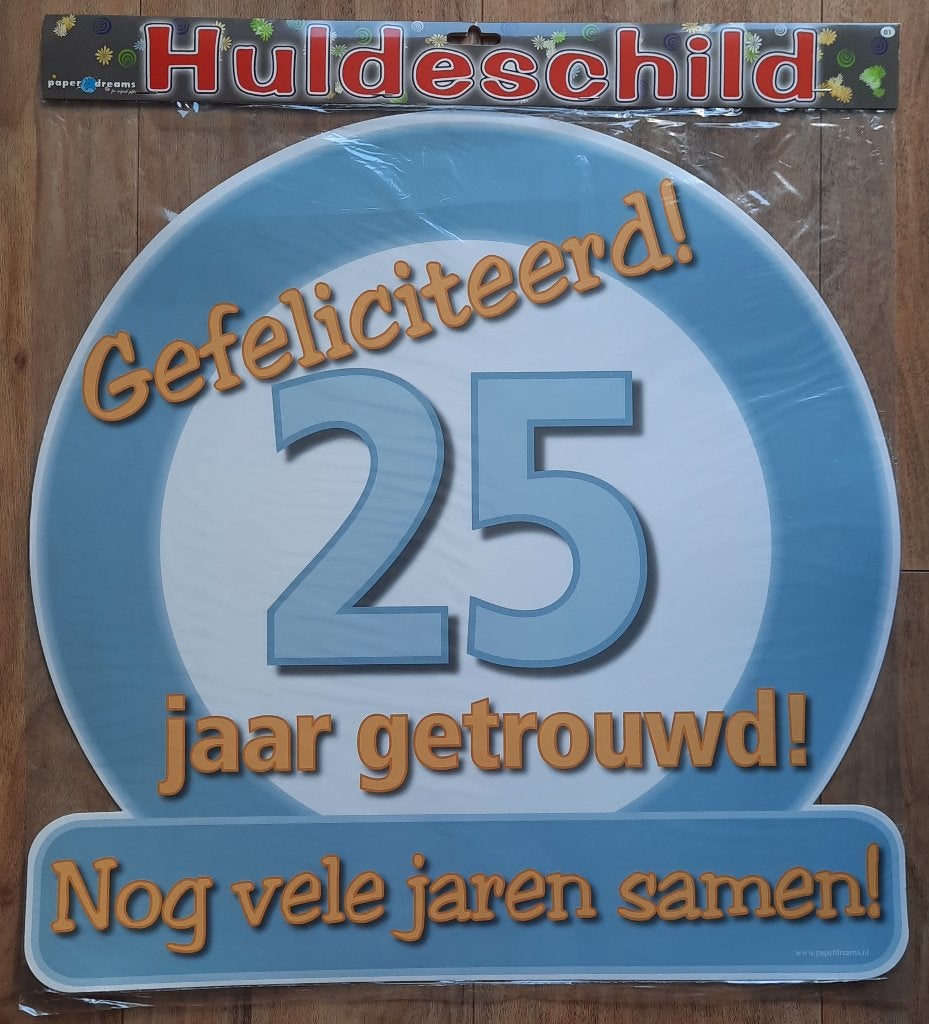 Huldeschild, Afzetlint, Gevelvlag 25 jaar Getrouwd ( Feest ), Ophalen of Verzenden, Nieuw, Versiering, Geboorte of Huwelijk