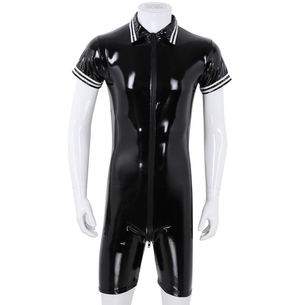 Heren catsuit met rits sexy zwarte wetlook jumpsuit lycra, Verzenden, Nieuw, Overige maten, Kleding