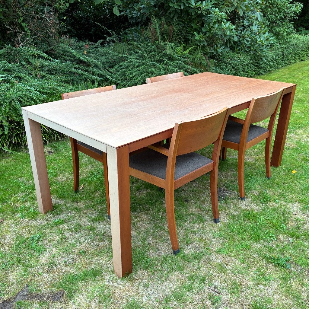 Arco tafel eettafel - verkleurd - 190x90cm + 4 stoelen, Ophalen, Gebruikt, 50 tot 100 cm, 150 tot 200 cm