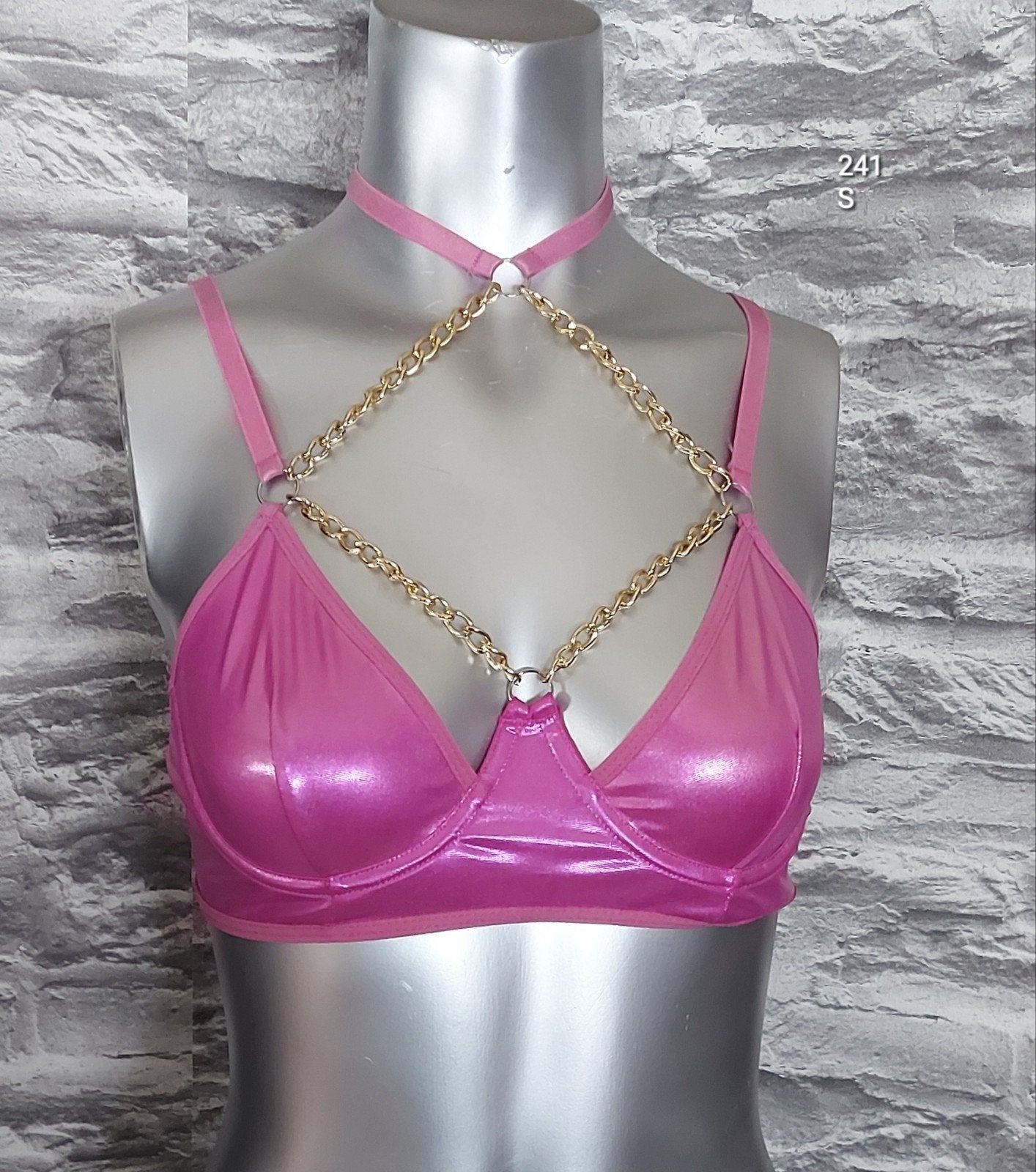 Kinky Roze Wetlook BH met gouden kettingdetails, Ophalen of Verzenden, Roze, BH
