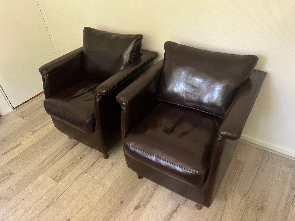 Set van 2 Luxe Donkerbruine Leren Fauteuils, perfecte staat, Ophalen, Twee, Bruin, Koloniaal / klassiek / neo klassiek
