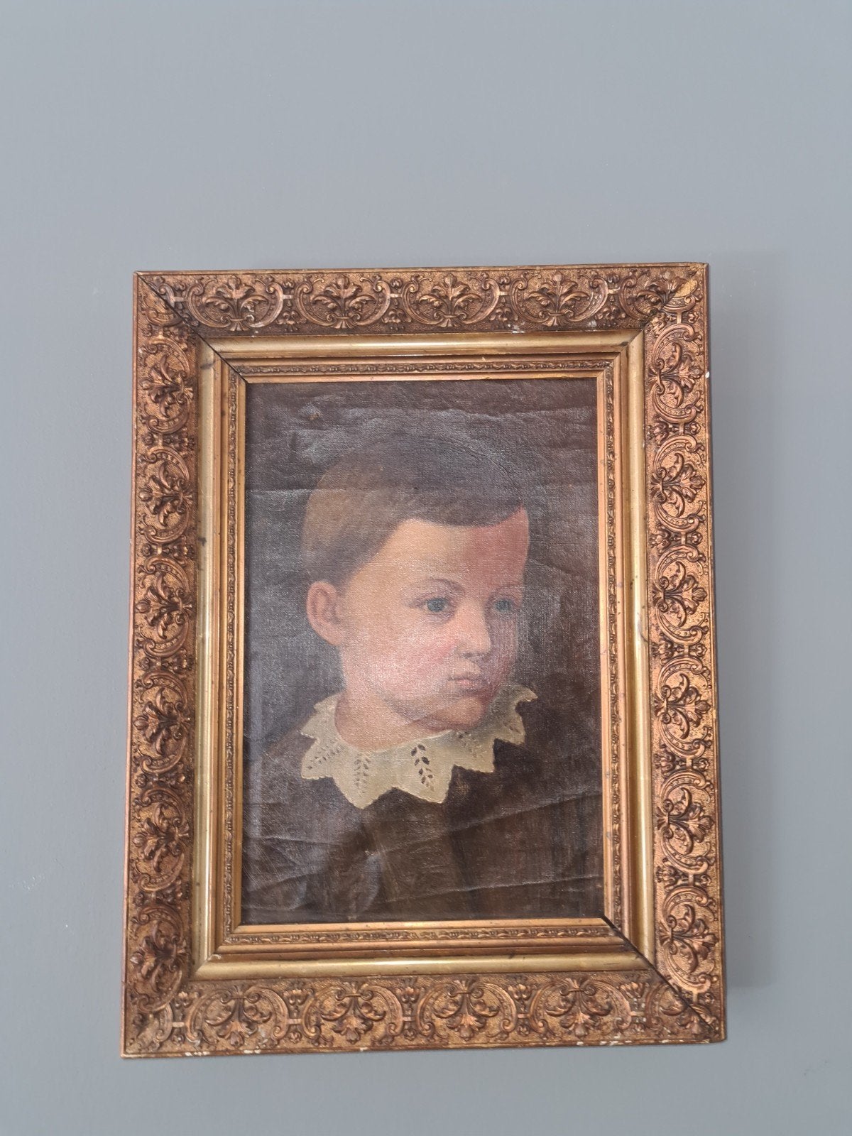 Schitterend Klassiek Portret Schilderij van Jongen, Antiek en Kunst, Kunst | Schilderijen | Klassiek, Ophalen, Ingelijst, Doek
